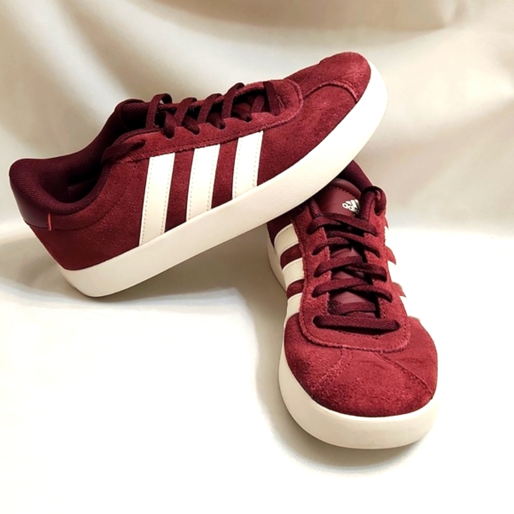 Adidas Vl Court 3.0 Burgundy Sneakers with White Stripes (Kids Size 2.5)